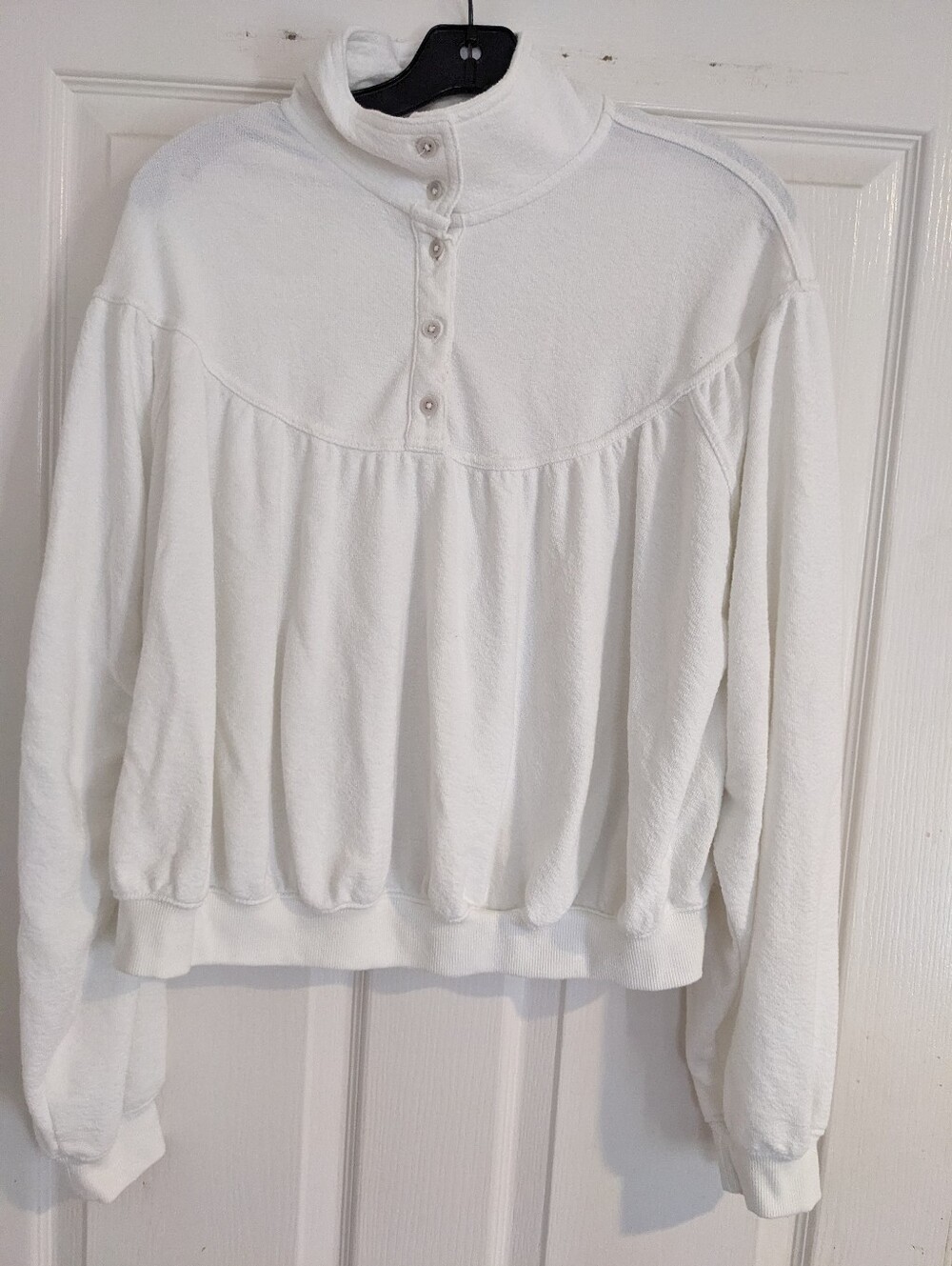 aerie White Mock Neck Terry Button Pullover Sweatshirt